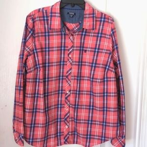 IZOD  Ladies Pink Plaid Cotton Button Front Blouse. Size XL